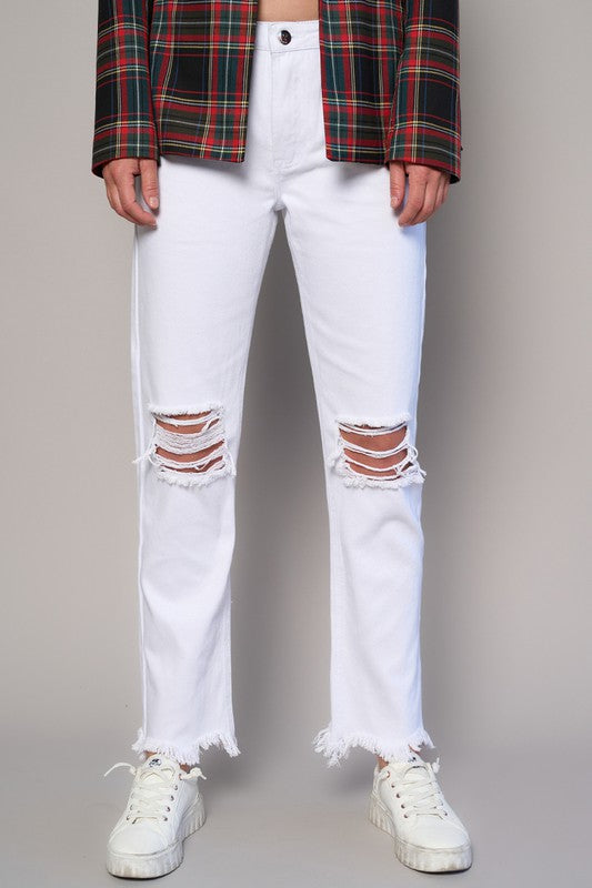HIGH RISE DESTROYED STRAIGHT CROP JEANS - lolaluxeshop