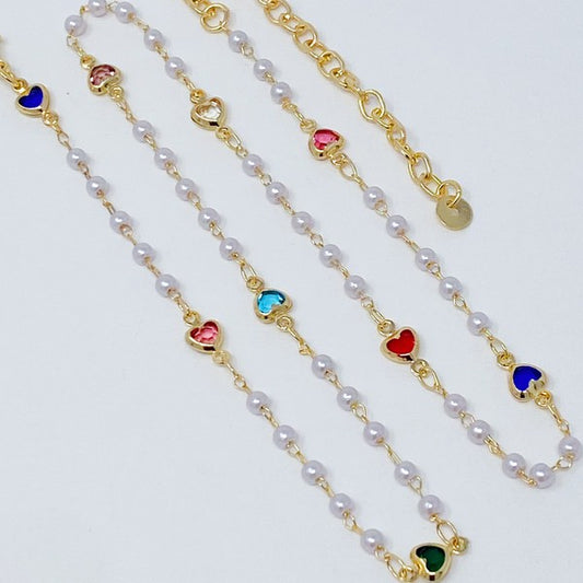 Precious Mini Heart Pearl Chain Necklace - lolaluxeshop