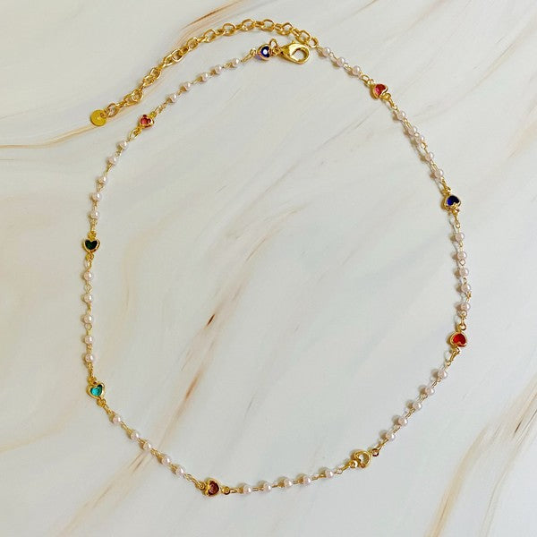 Precious Mini Heart Pearl Chain Necklace - lolaluxeshop