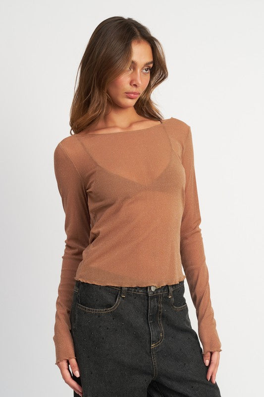 GLITTER MESH TOP WITH BACK COWL - lolaluxeshop