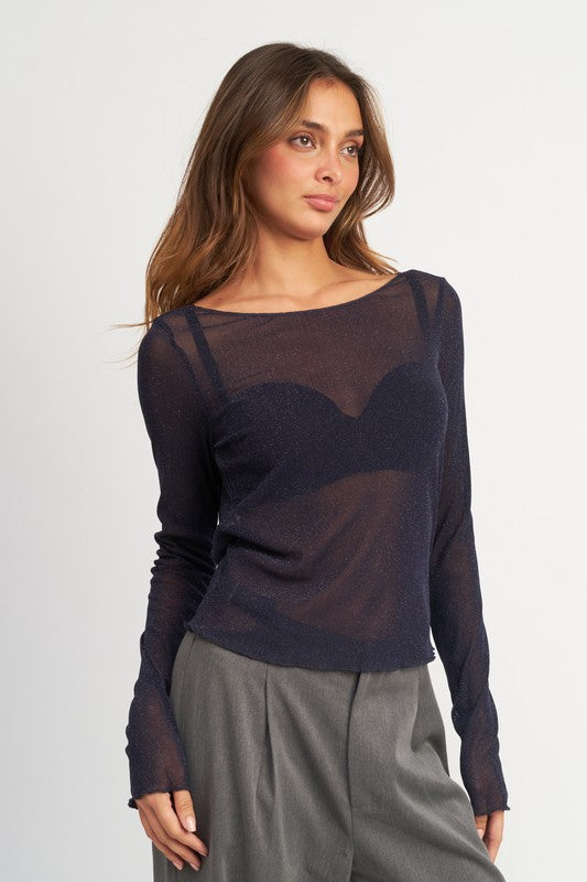 GLITTER MESH TOP WITH BACK COWL - lolaluxeshop