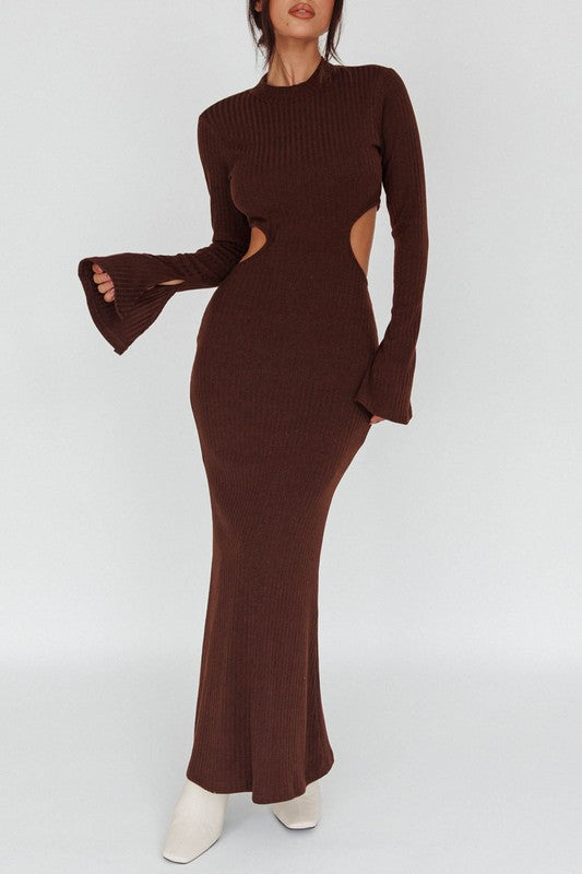 Long Sleeves with flared Cuffs Knit Maxi Dress - lolaluxeshop