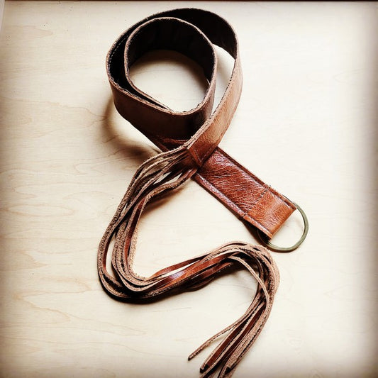 Cognac Leather Belt with Leather Fringe Closure - lolaluxeshop
