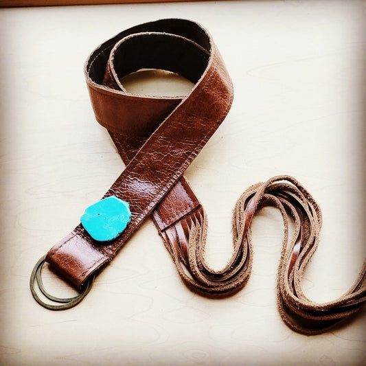 Cognac Leather Belt & Turquoise w/ Leather Fringe