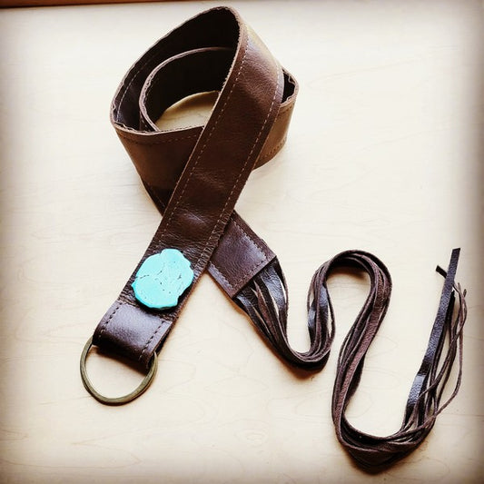 Brown Leather Belt & Turquois w/ Leather Fringe - lolaluxeshop