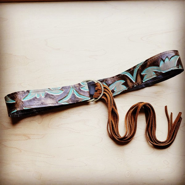 Turquoise Laredo Leather Belt w/ Leather Fringe | lolaluxeshop