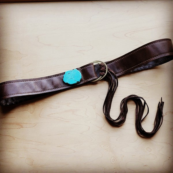 Black Leather Belt Turquoise Slab & Leather Fringe - lolaluxeshop