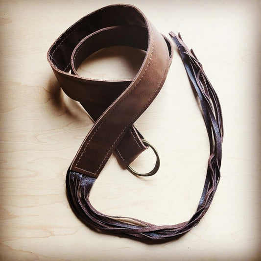 Chocolate Leather Belt with Leather Fringe Closure - lolaluxeshop