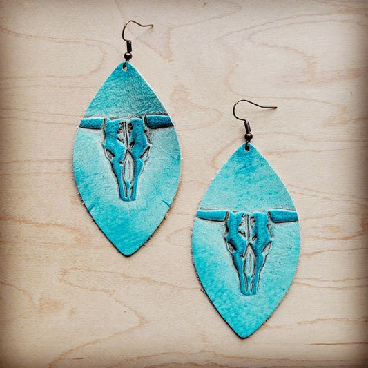 Leather Oval Earrings in Turquoise Steer w/ Turq - lolaluxeshop