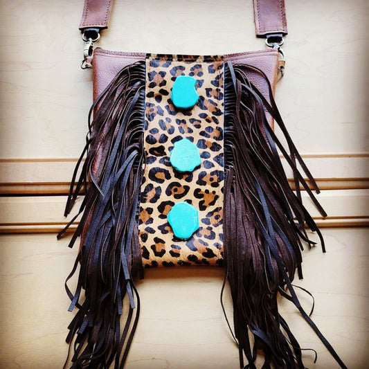 Crossbody Handbag w/ Leopard & Turquoise Slabs - lolaluxeshop