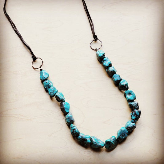 Chunky Blue Natural Turquoise Necklace w/ Leather - lolaluxeshop
