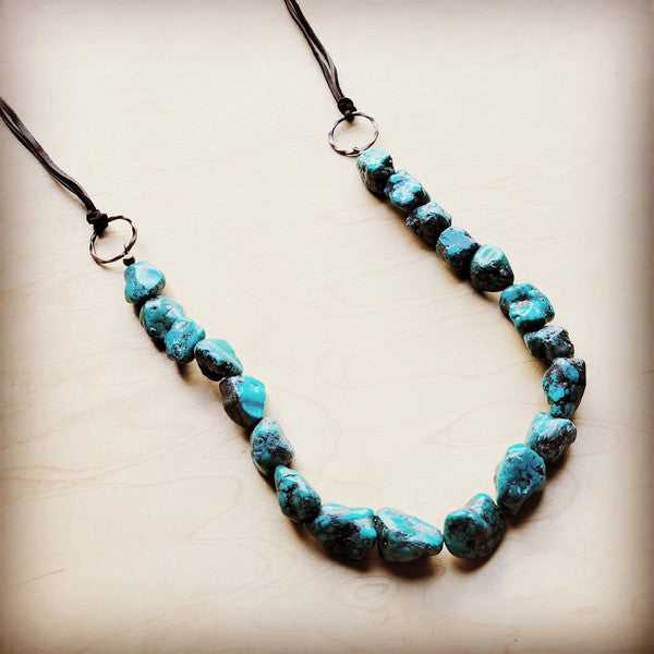 Chunky Blue Natural Turquoise Necklace w/ Leather - lolaluxeshop