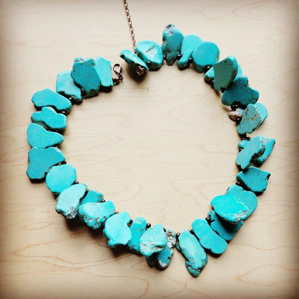 Chunky Blue Turquoise Slab Collar Necklace - lolaluxeshop