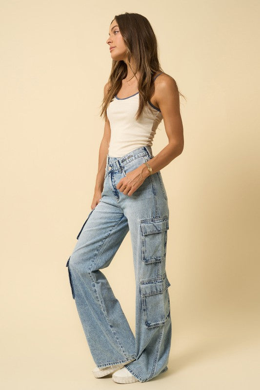 CROSSOVER RELAXED CARGO JEANS - lolaluxeshop