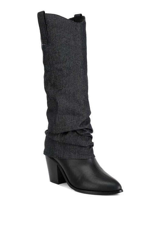 Fab Cowboy Boots With Denim Sleeve Setail - lolaluxeshop