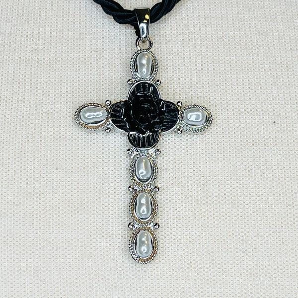 Layered Black Rose Cross Necklace - lolaluxeshop