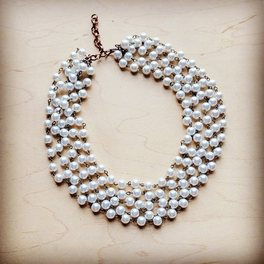Five Strand Glass Pearl Collar-Length Necklace - lolaluxeshop