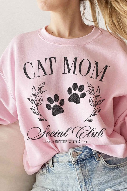 CAT MOM SOCIAL CLUB GRAPHIC SWEATSHIRT - lolaluxeshop