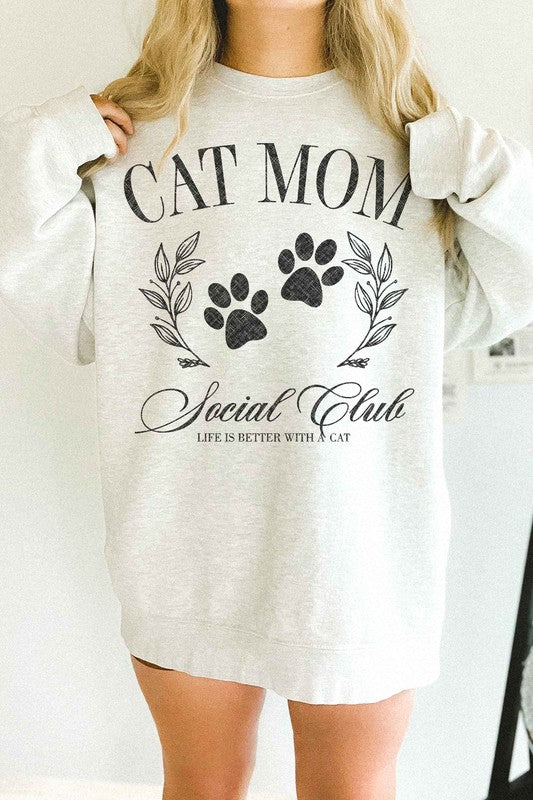 CAT MOM SOCIAL CLUB OVERSIZED SWEATSHIRT - lolaluxeshop