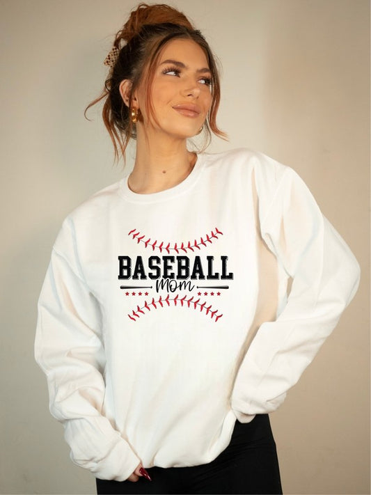 Baseball Mom Red Stitch Crewneck Sweatshirt - lolaluxeshop