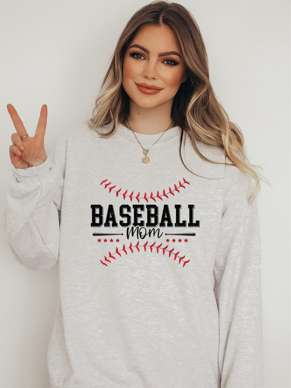 Baseball Mom Red Stitch Crewneck Sweatshirt - lolaluxeshop