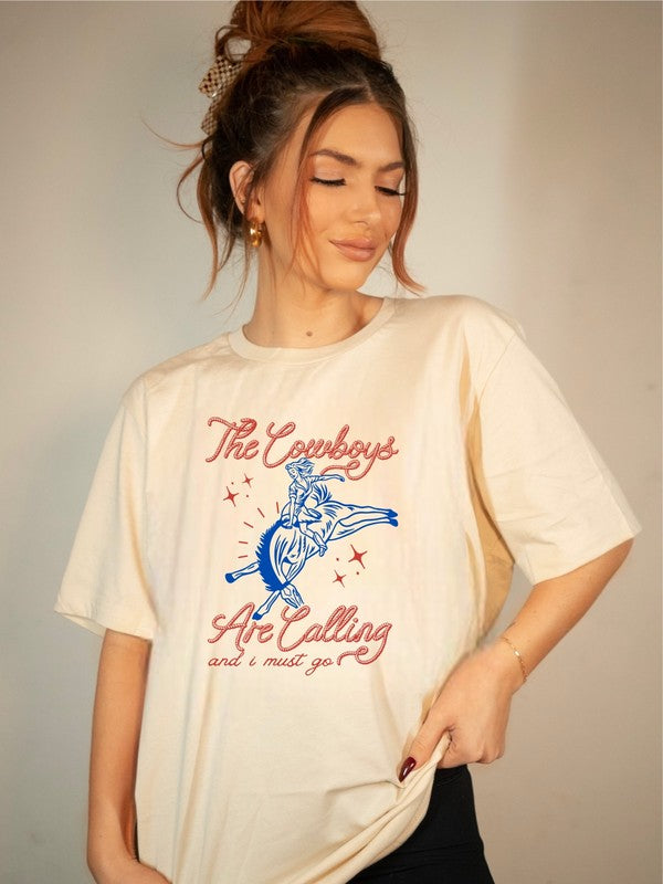 The Cowboys Are Calling and I Must Go Graphic Tee - lolaluxeshop