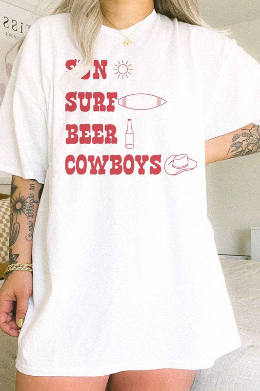 SUN SURF BEER COWBOYS OVERSIZED GRAPHIC TEE
