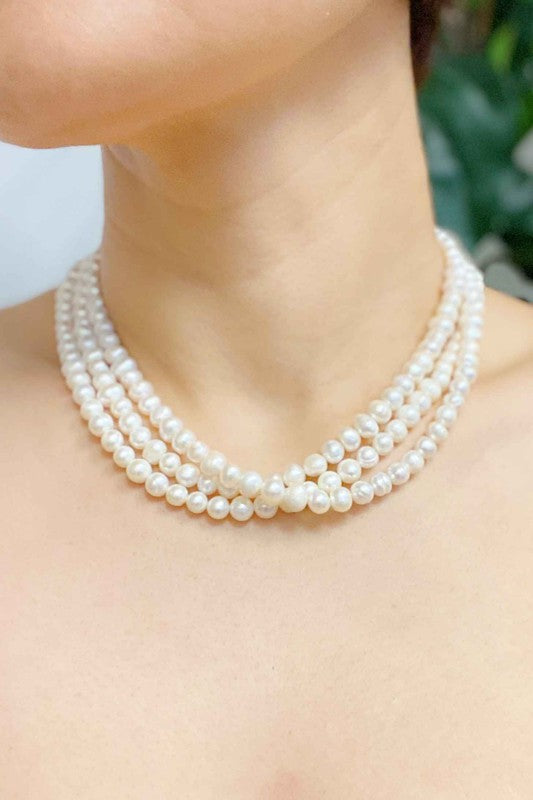 Three Strands Freshwater Pearl Necklace - lolaluxeshop