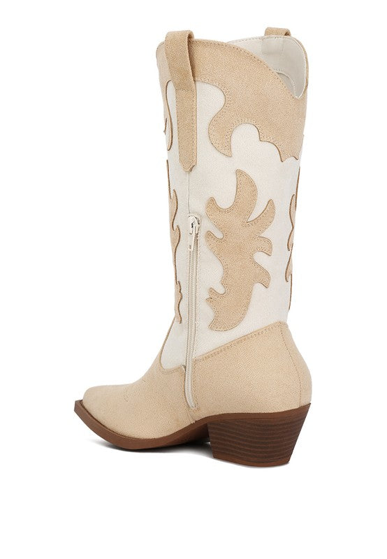 Adanna Micro Suede Patchwork Cowboy Boots - lolaluxeshop