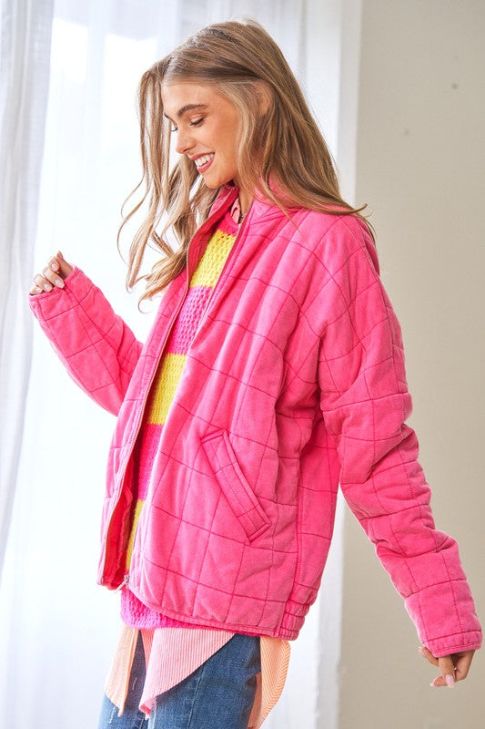 Washed Soft Comfy Quilting Zip Closure Jacket - lolaluxeshop