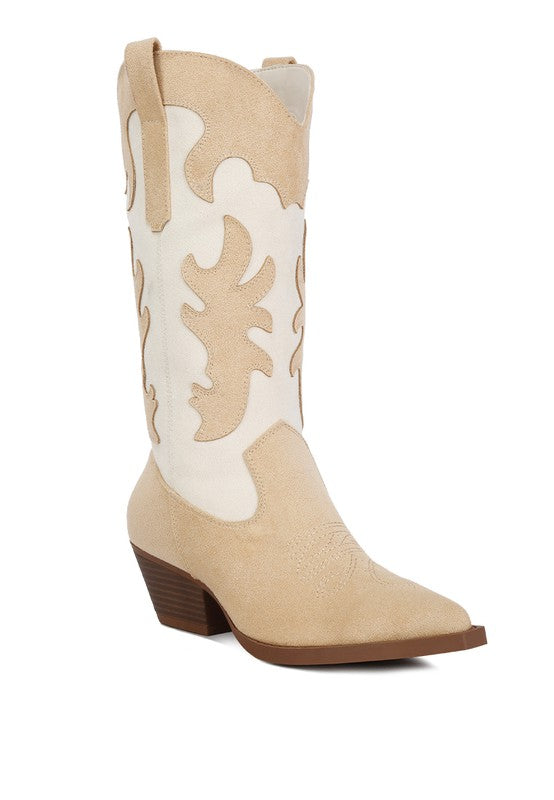 Adanna Micro Suede Patchwork Cowboy Boots - lolaluxeshop