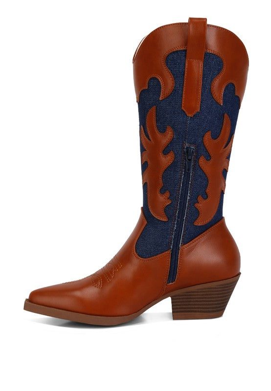 Fallon Faux Leather Patchwork Cowboy Boots - lolaluxeshop