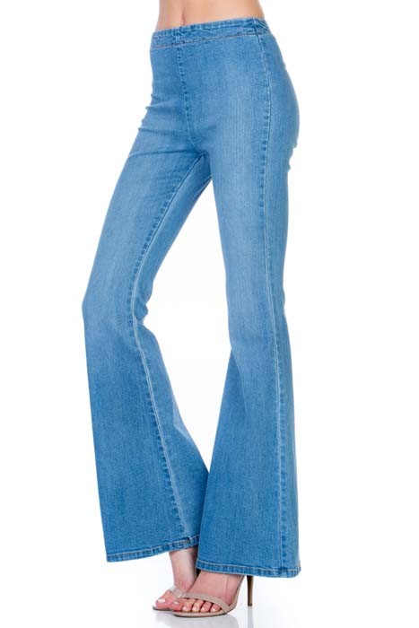 zipper back faded denim flare  jeans pants - lolaluxeshop