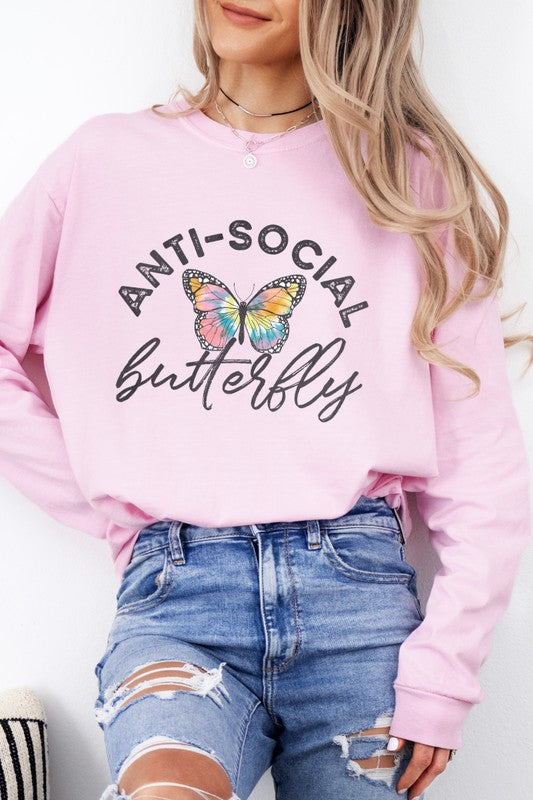 Anti-Social Butterfly Comfort Colors Long Sleeve - lolaluxeshop