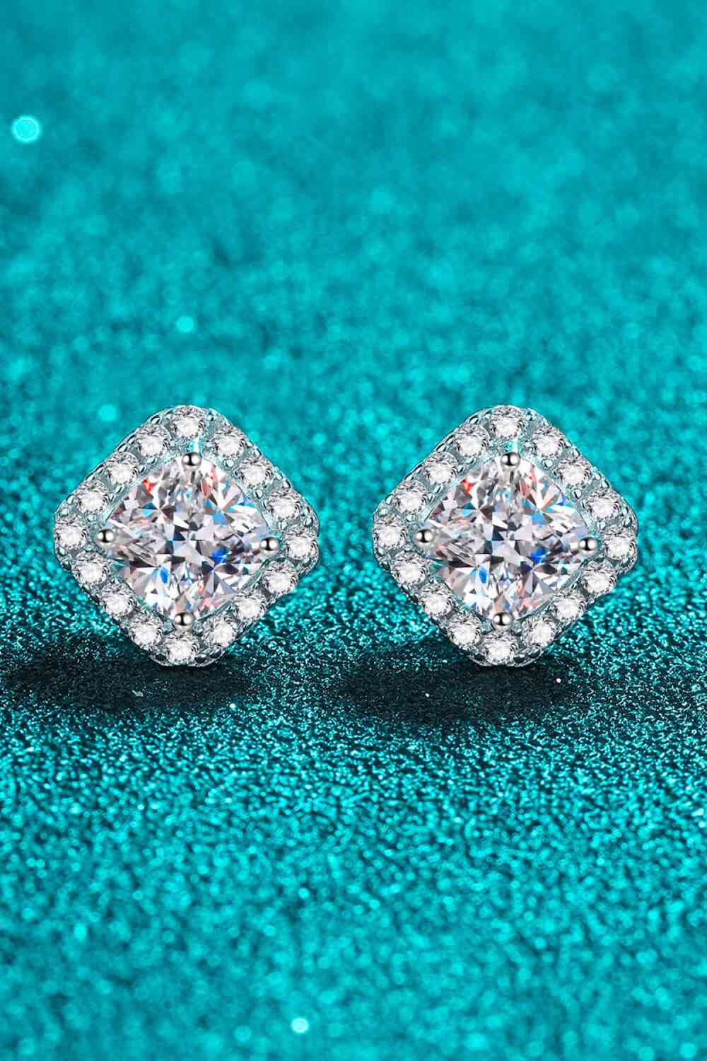 925 Sterling Silver Inlaid 2 Carat Moissanite Square Stud Earrings - lolaluxeshop