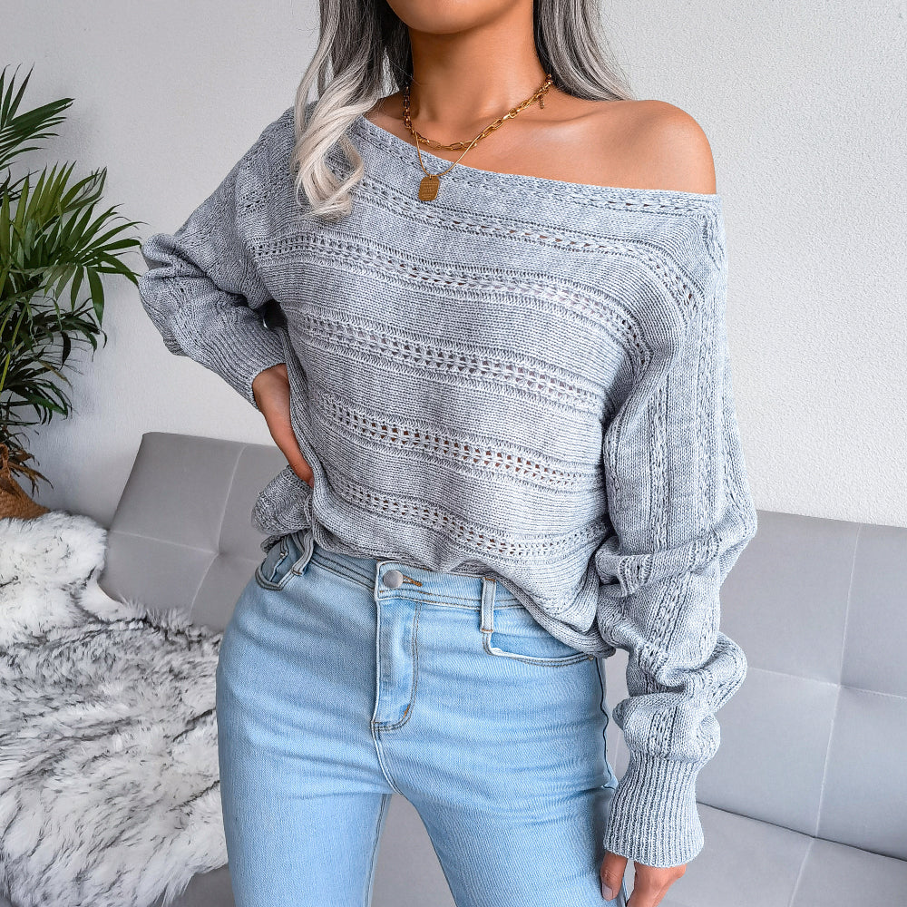 Boat Neck Dolman Sleeve Ribbed Trim Sweater - LOLA LUXE
