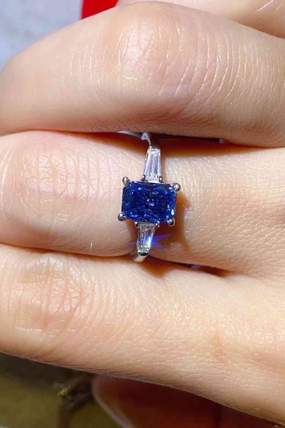 1 Carat Moissanite Platinum-Plated Rectangle Ring in Blue - lolaluxeshop