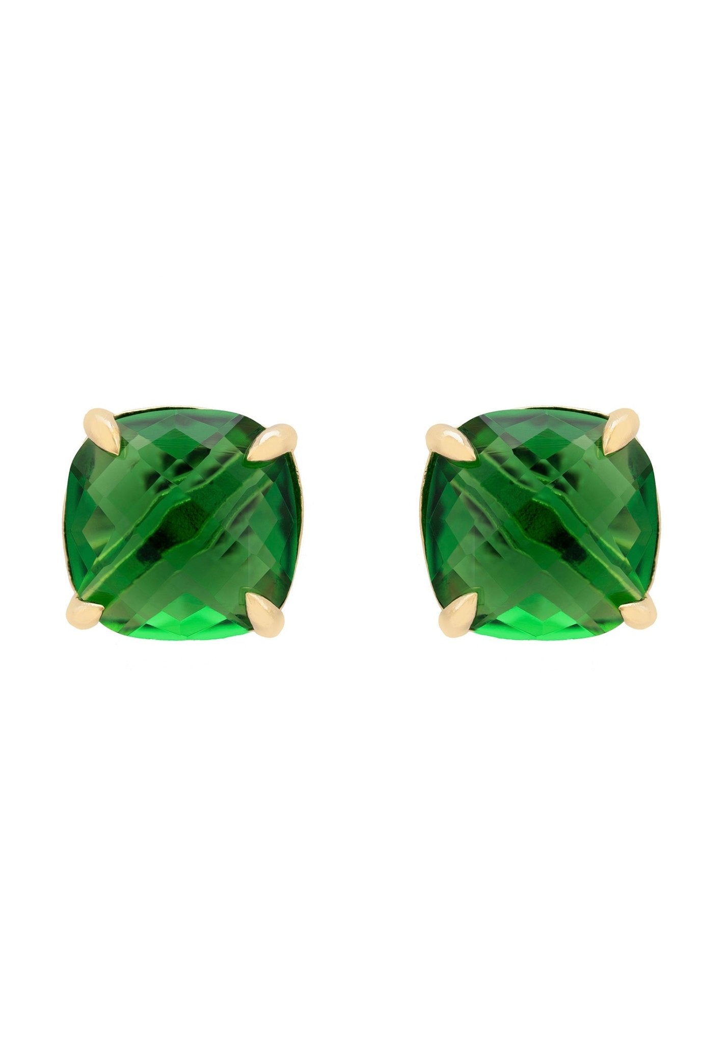 Empress Gemstone Stud Earrings Gold Emerald - lolaluxeshop