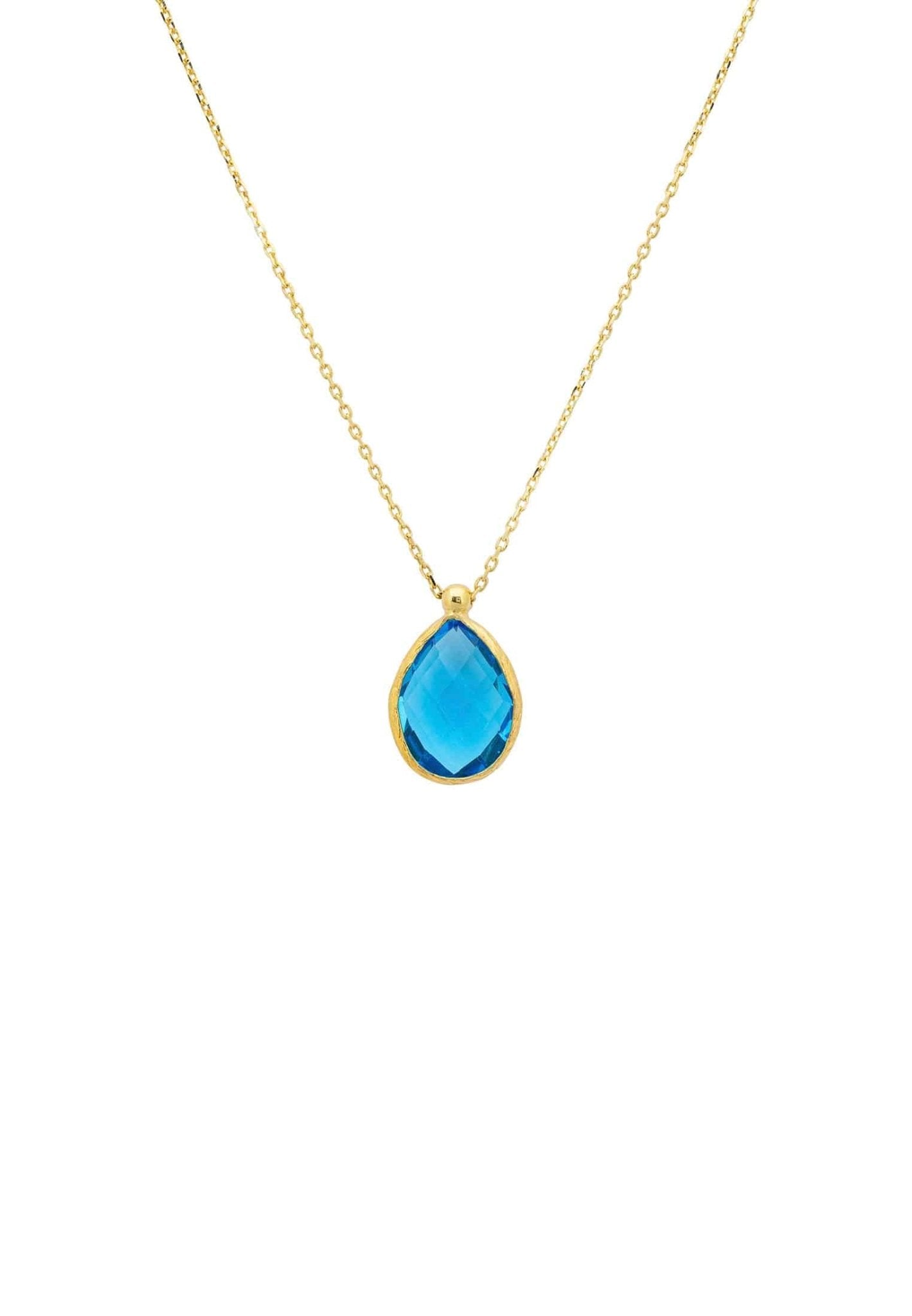 Petite Drop Necklace Gold Blue Topaz Hydro - lolaluxeshop