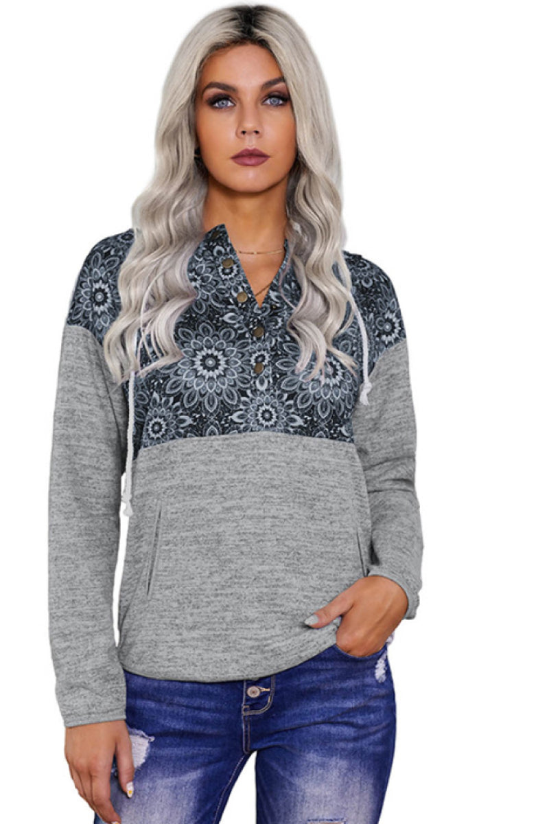 Retro Floral Contrast Panel Hoodie - LOLA LUXE