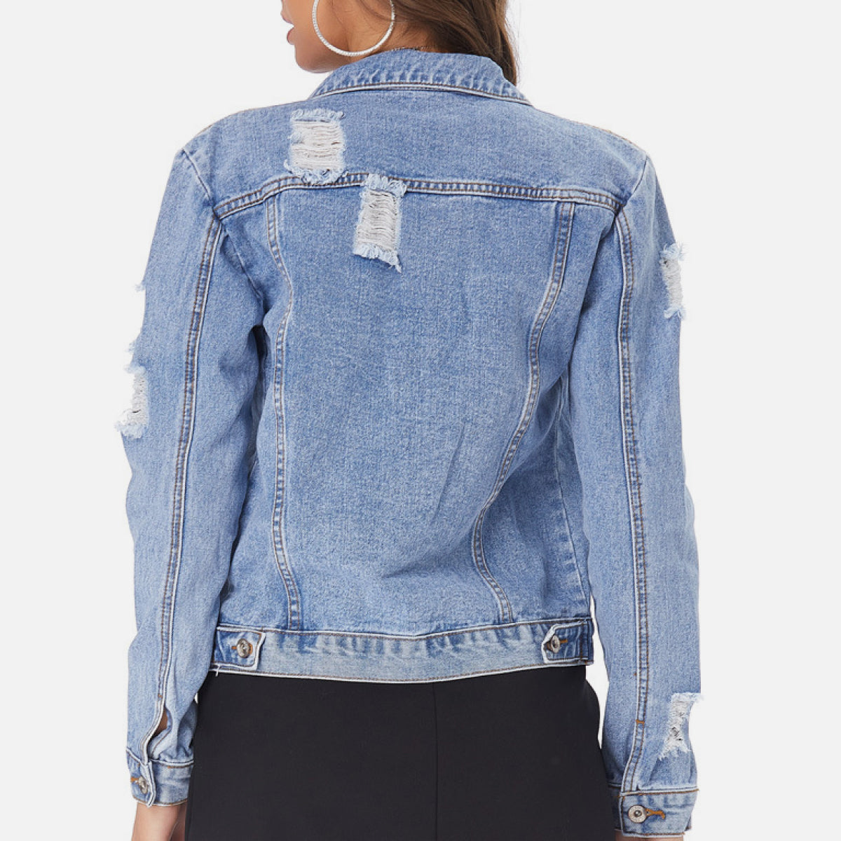 Distressed Classic Fit Denim Jacket - LOLA LUXE