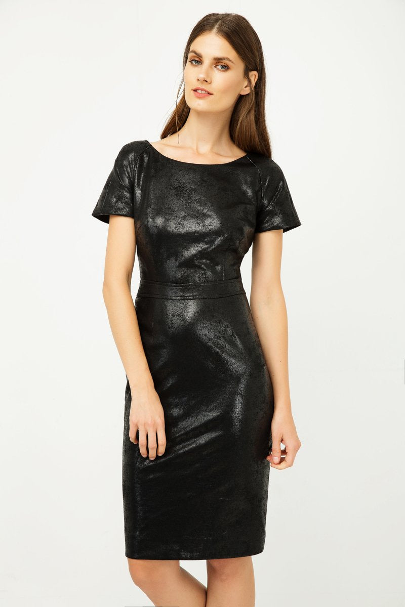 Black Leather Effect Fitted Dress - LOLA LUXE