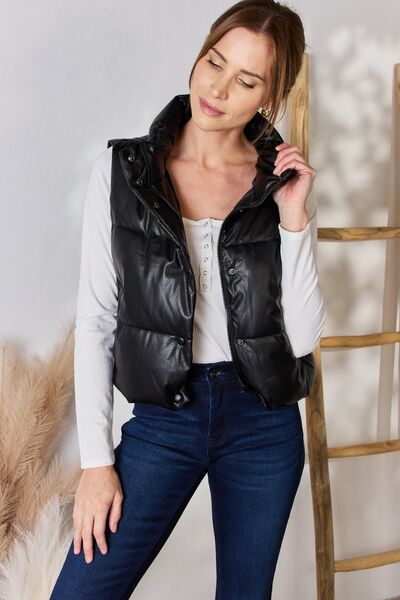 Love Tree Faux Leather Snap and Zip Closure Vest Coat - lolaluxeshop