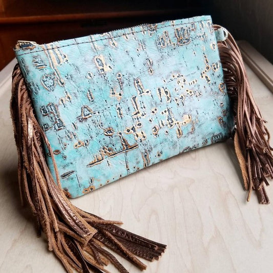 Turquoise Metallic Leather Clutch Handbag - lolaluxeshop
