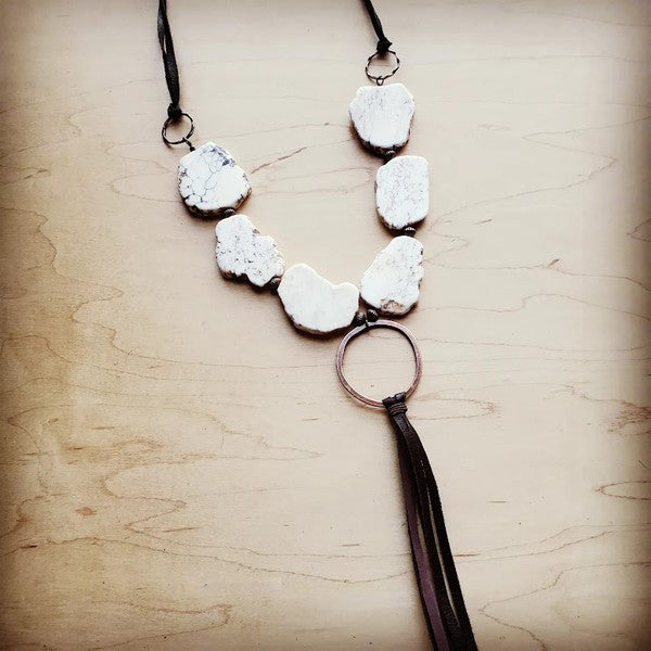 White Turquoise Necklace with Long Leather Tassel - lolaluxeshop