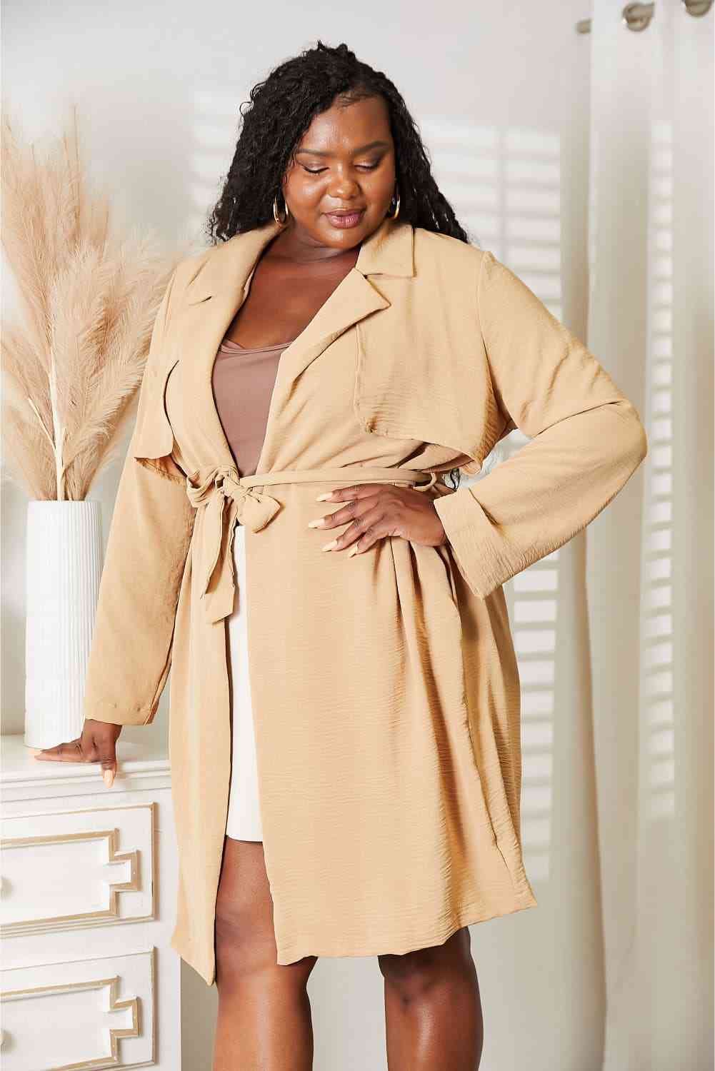 Culture Code Full Size Tied Trench Coat with Pockets - lolaluxeshop