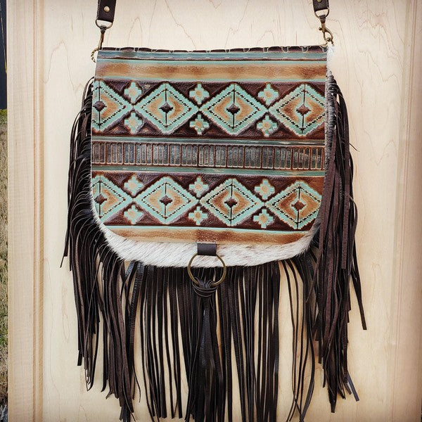 Hair w/ Turquoise Navajo Flap Crossbody Handbag - lolaluxeshop