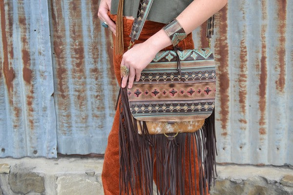 Hair w/ Turquoise Navajo Flap Crossbody Handbag - lolaluxeshop