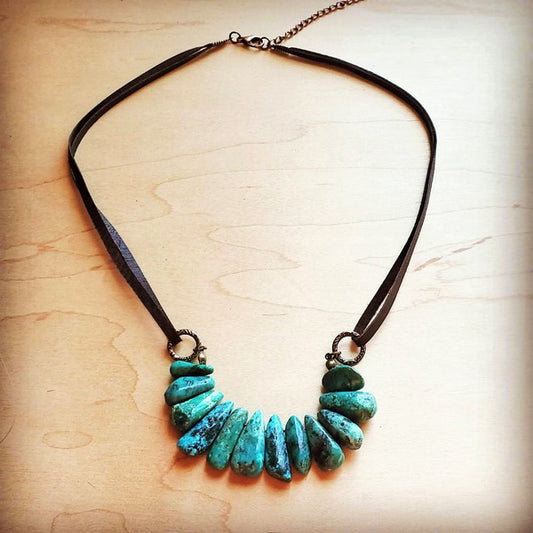 Natural Turquoise leather cord necklace - lolaluxeshop
