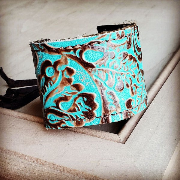 Leather Cuff w/ adjustable tie in Cowboy Turquoise - lolaluxeshop